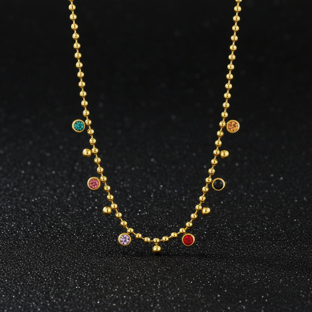 Luxury Ball Chain Necklace – Multicolor Crystal Shine