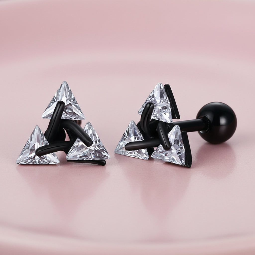 Chic Triangle CZ Earrings – Bold Unisex Ear Jewelry