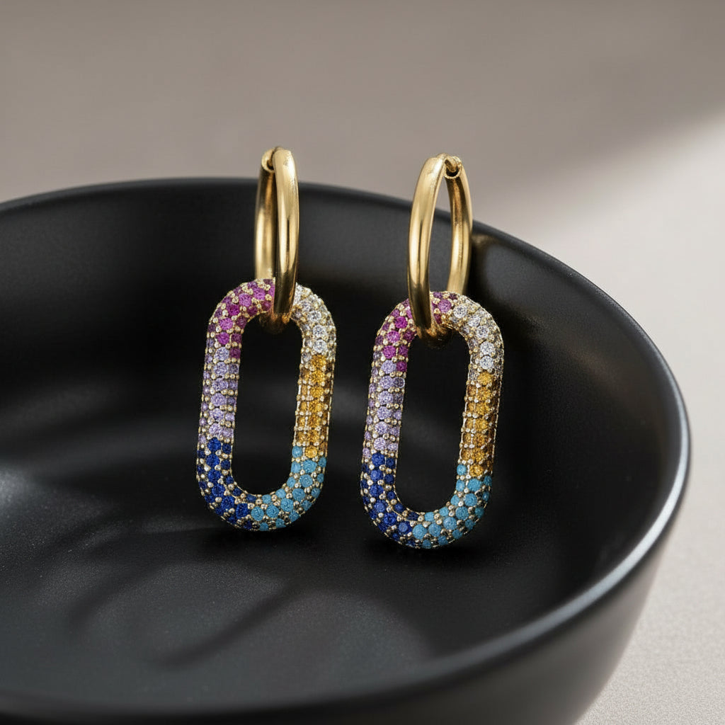 Radiant Multicolor Zirconia Hoop Earrings Jewelry