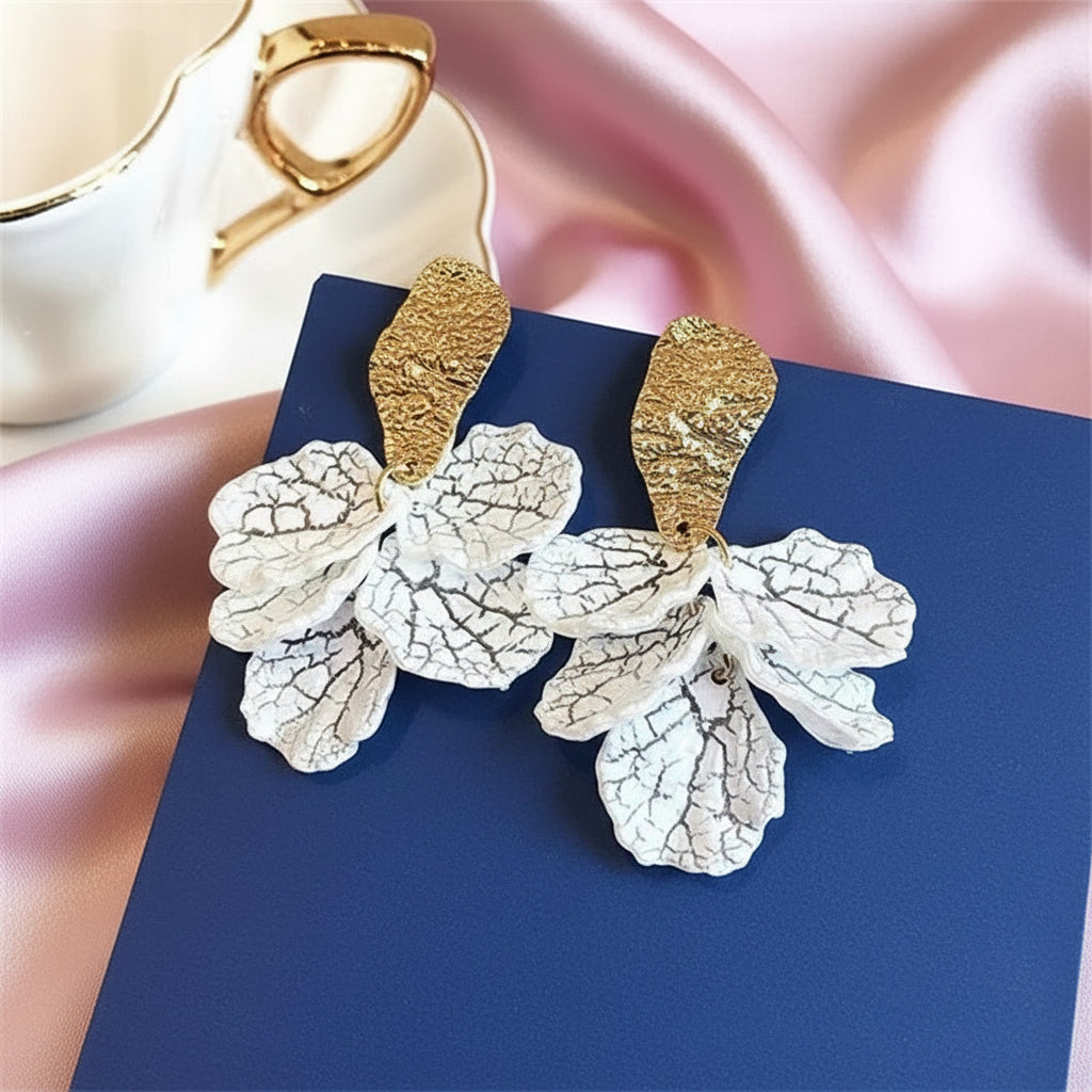Blooming Elegance White Shell Radiant Petal Earrings