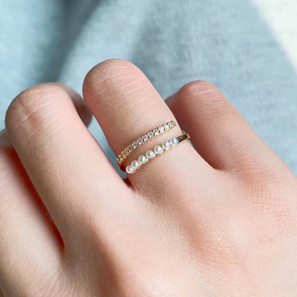Gold Pearl Ring – Shiny Zircon Pearl Open Ring