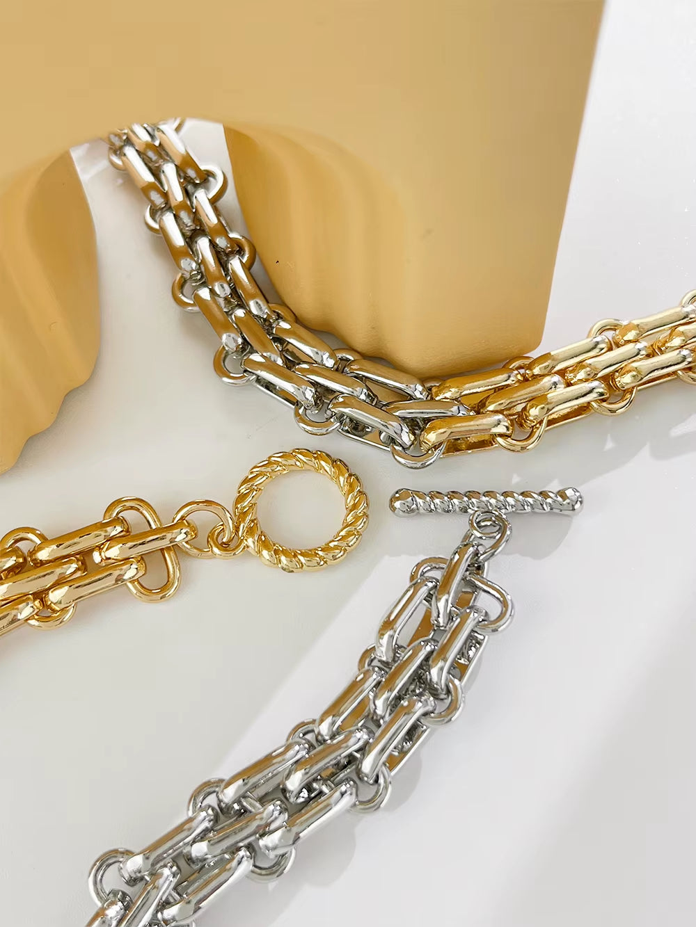 Statement Double Tone Bracelet – Wide Chain Jewelry