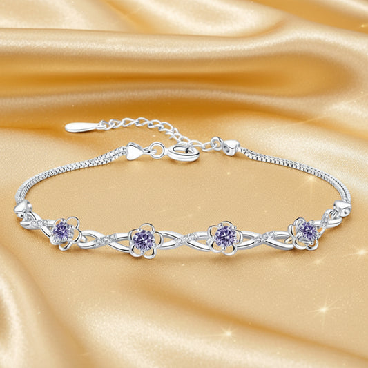Elegant Flower Bracelet – 925 Silver with Zircon Stones