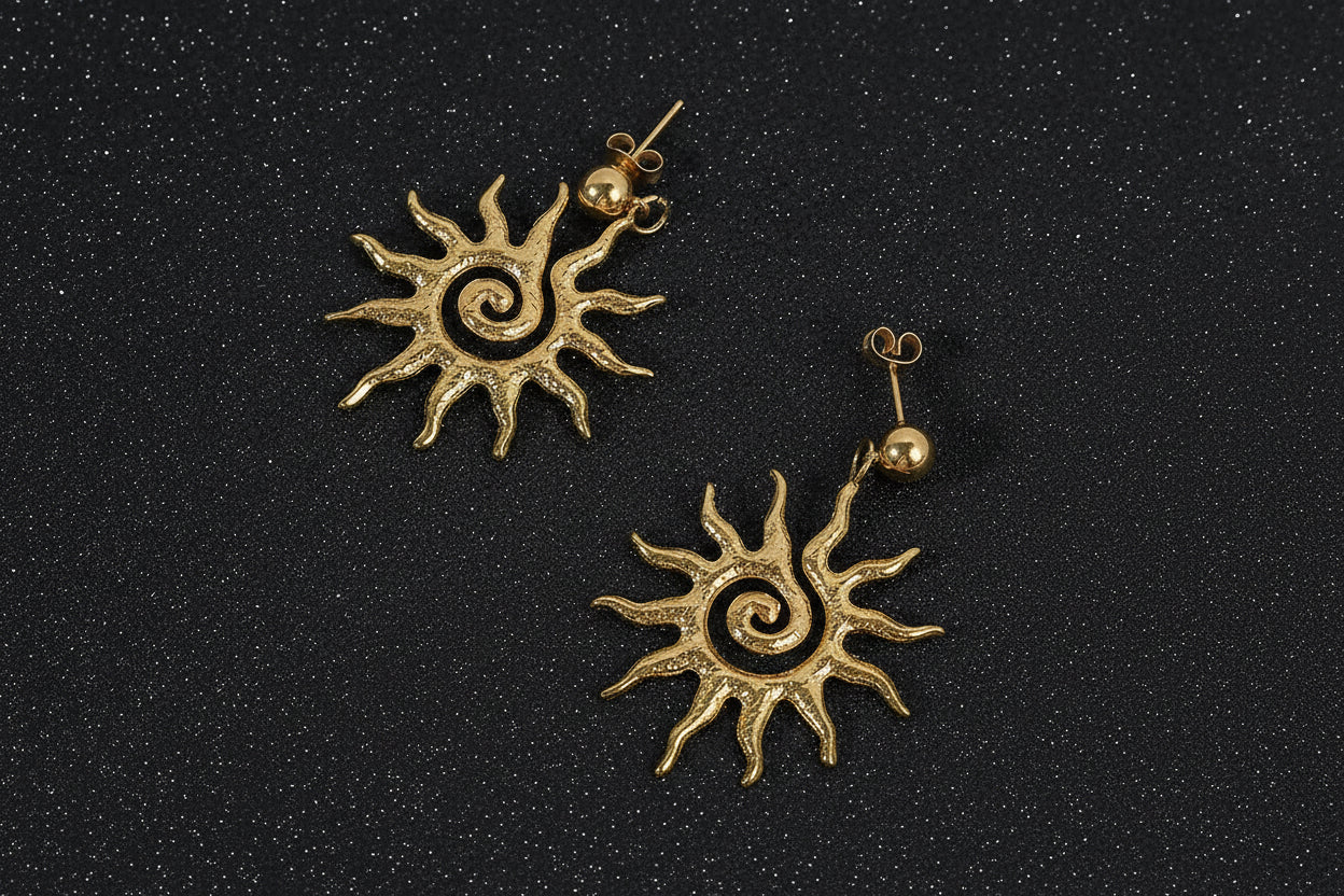 Golden Hollow Sun Dangle Earrings for Women – 14K Gold Shine