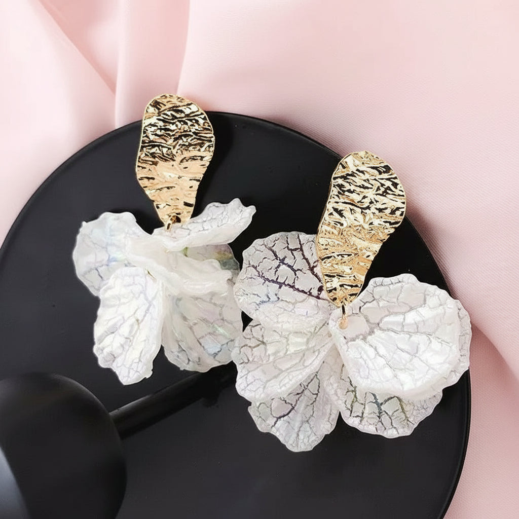 Blooming Elegance White Shell Radiant Petal Earrings