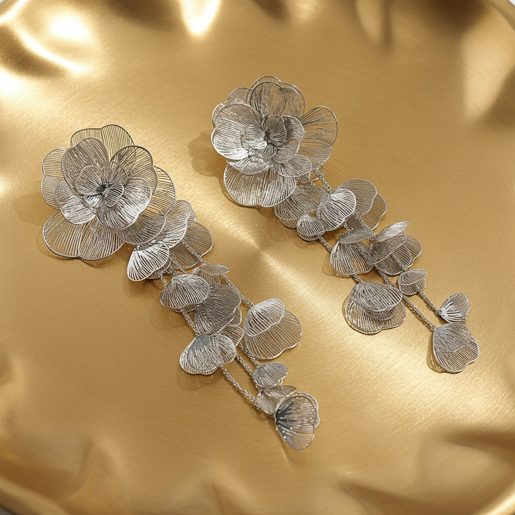 Luxury Elegant Exaggerated Floral Gold Dangle Earrings