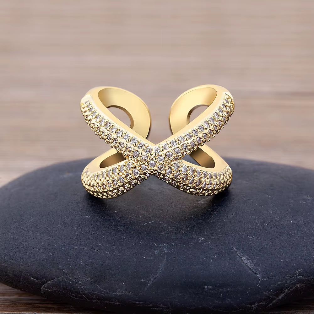 Cross Spark – Copper Zircon Open Ring for Women