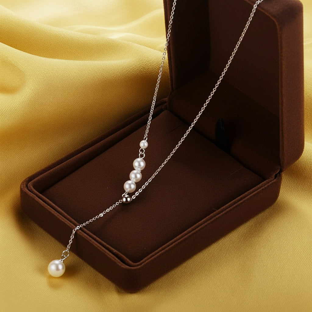 Sterling Grace – Long Chain Pearl Pendant Necklace