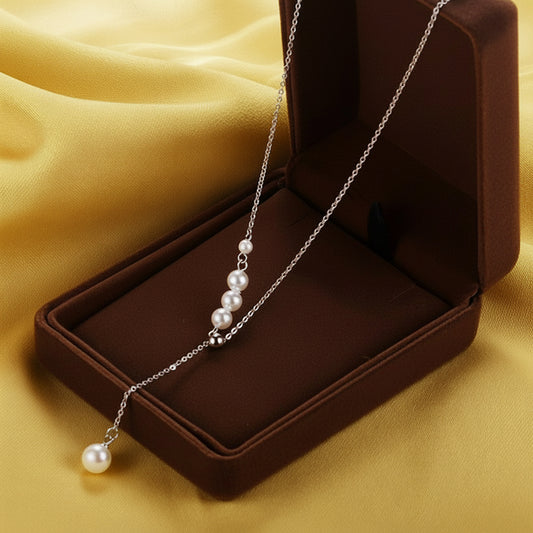 Sterling Grace – Long Chain Pearl Pendant Necklace