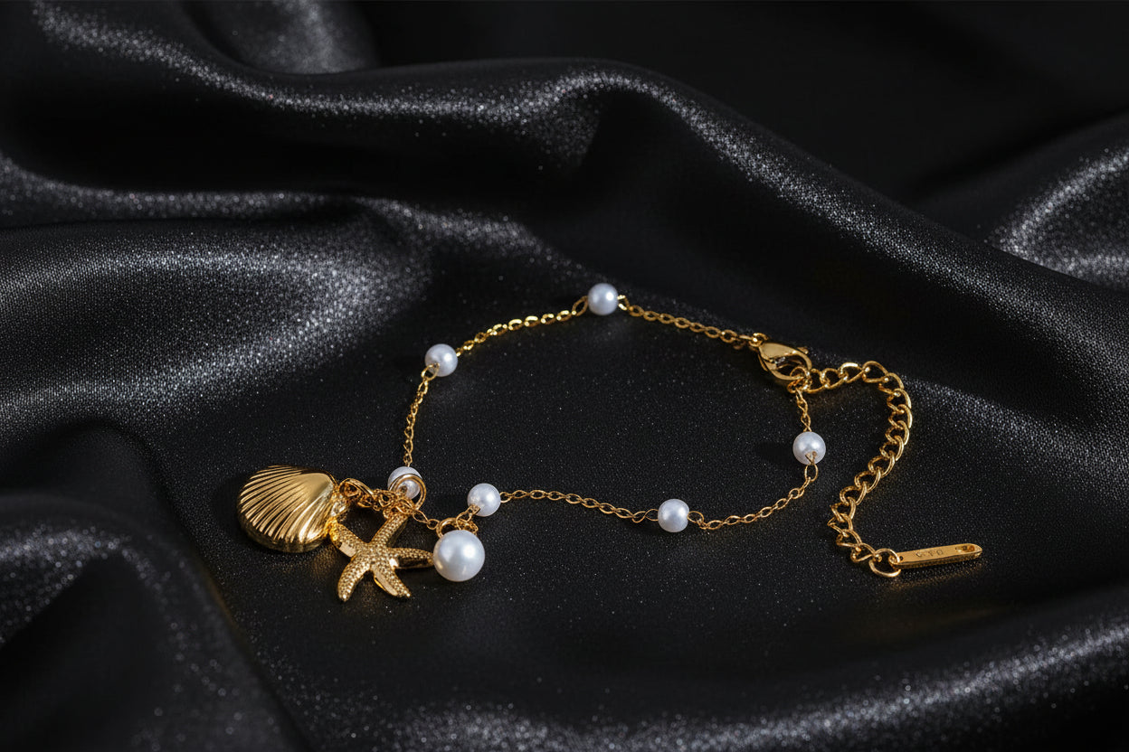 Opulent Ocean Pearl & Starfish Bracelet -18k Gold Plated