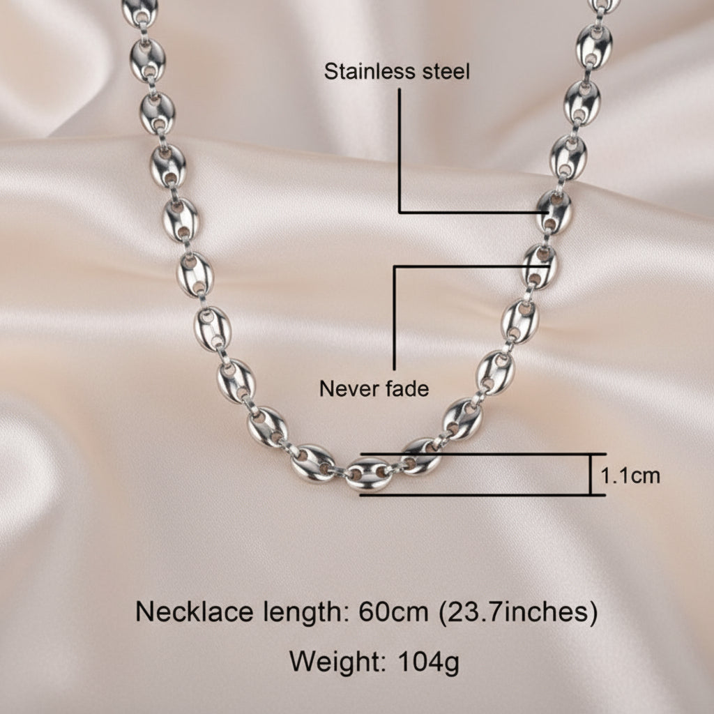 Chunky Coffee Bean Chain Bracelet & Necklace- Unisex Statement Set 