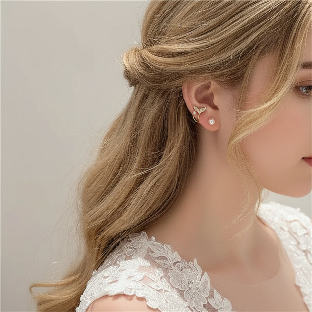 Gold Crystal Inlaid Metal Stud Chick Earrings 