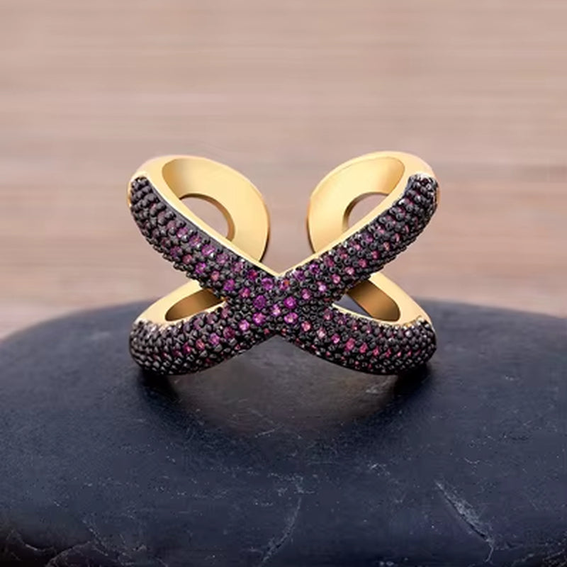 Cross Spark – Copper Zircon Open Ring for Women