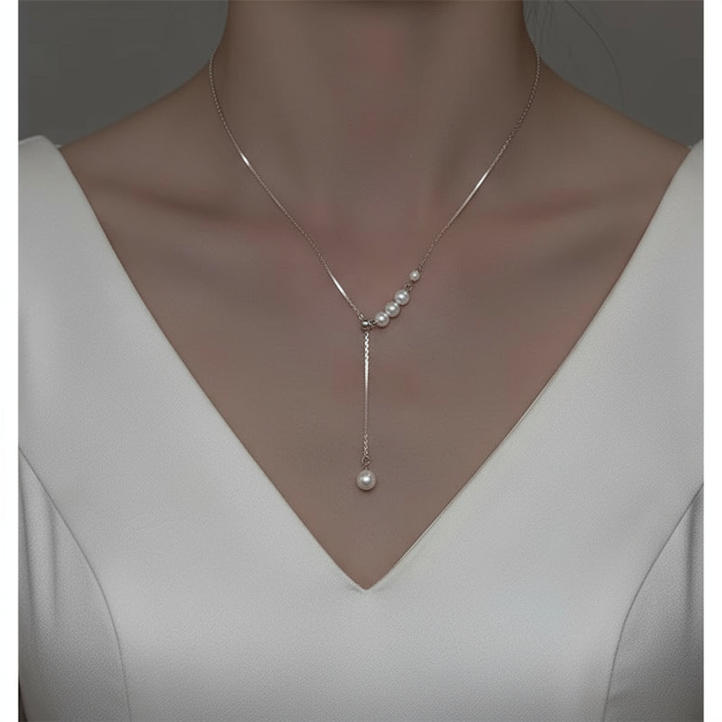 Sterling Grace – Long Chain Pearl Pendant Necklace