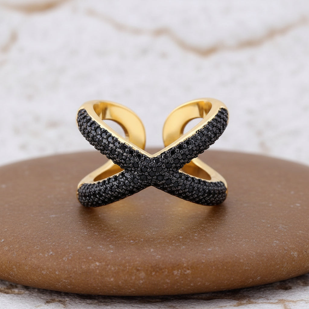 Cross Spark – Copper Zircon Open Ring for Women