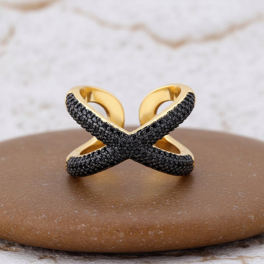 Cross Spark – Copper Zircon Open Ring for Women