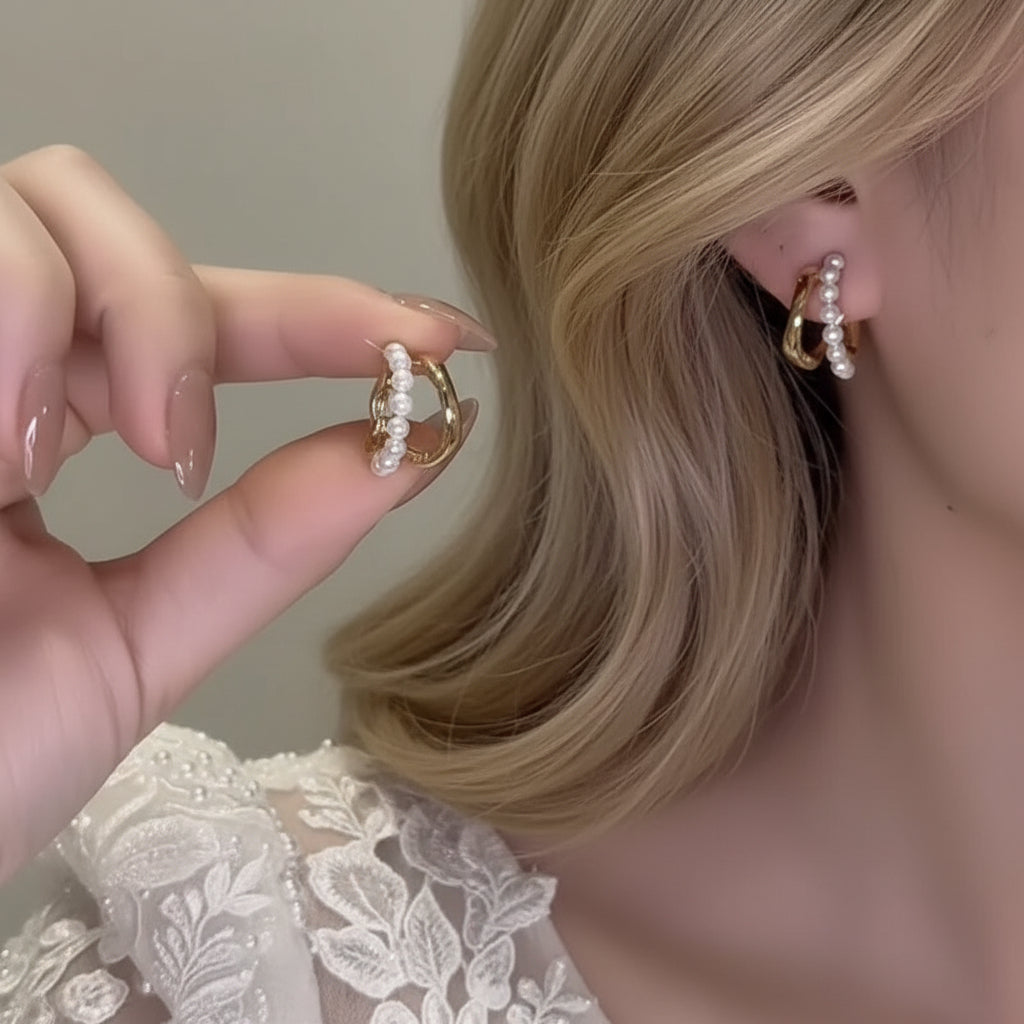 Gold Crystal Inlaid Metal Stud Chick Earrings 