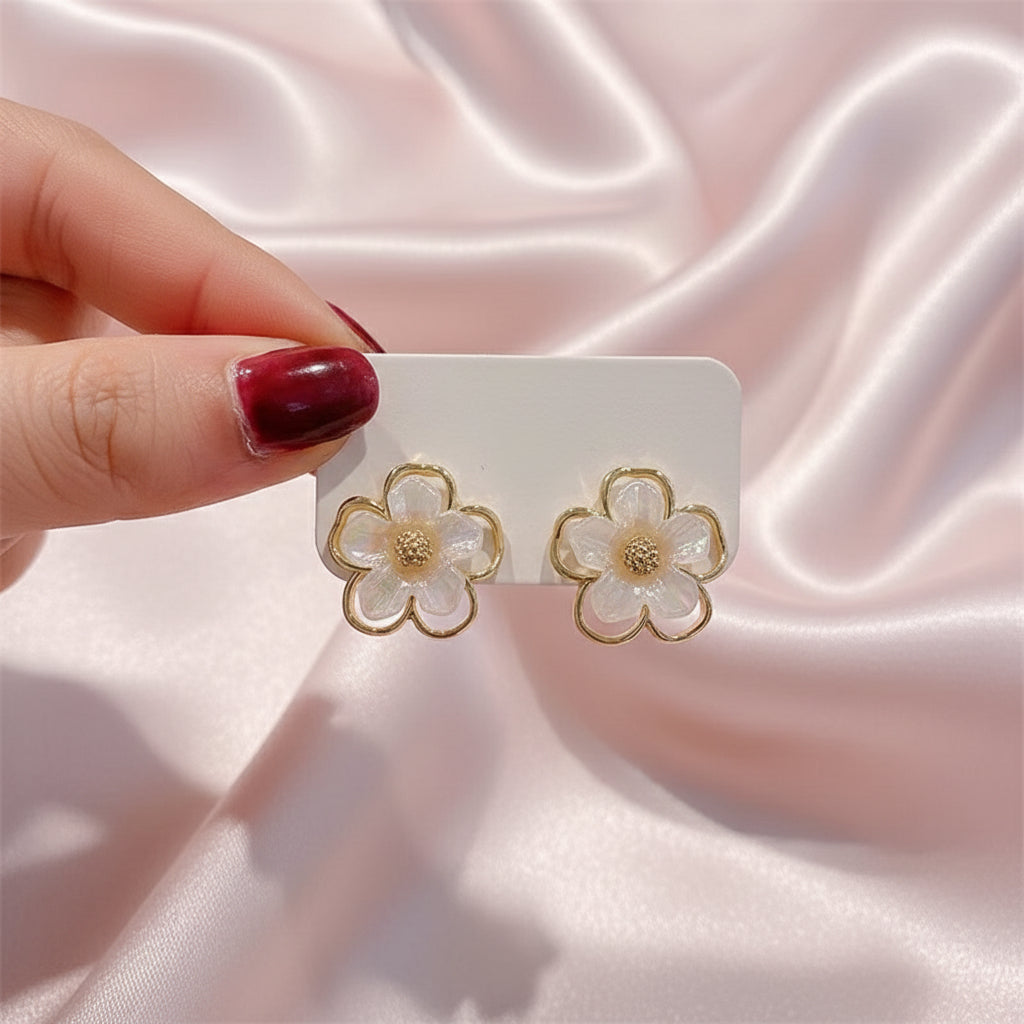 Gold Crystal Inlaid Metal Stud Chick Earrings 