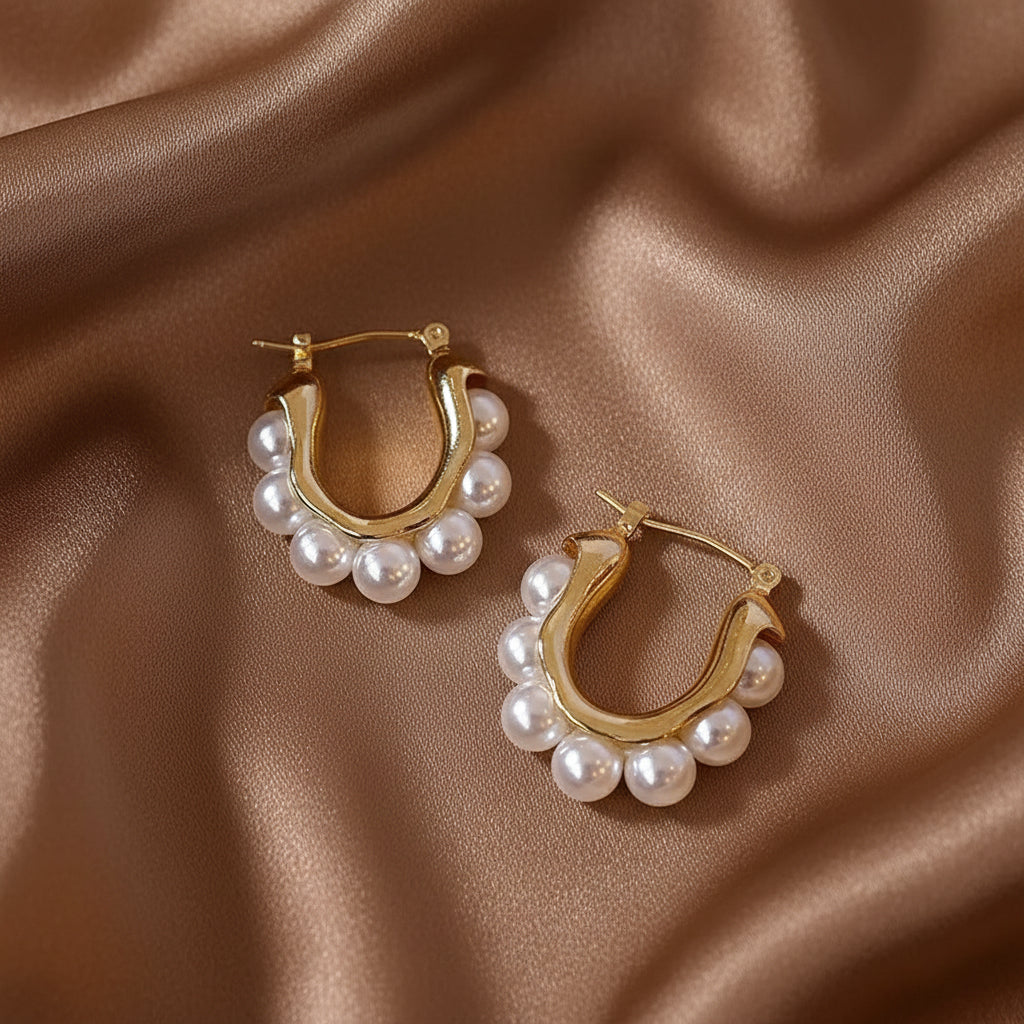 Pearl Bloom – White Shell Flower Hoop Earrings