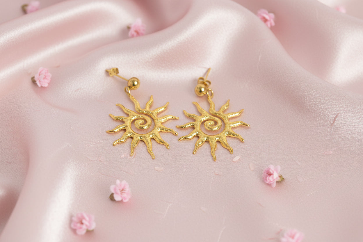 Golden Hollow Sun Dangle Earrings for Women – 14K Gold Shine