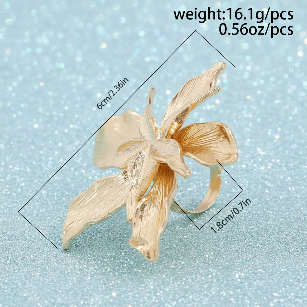 Exaggerated Large Geometric Ring - Adjustable Flower Ring