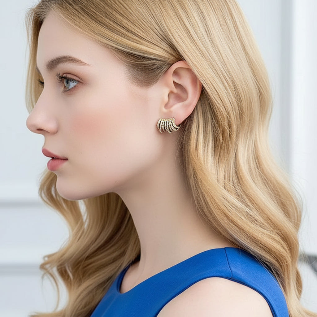 Gold Crystal Inlaid Metal Stud Chick Earrings 