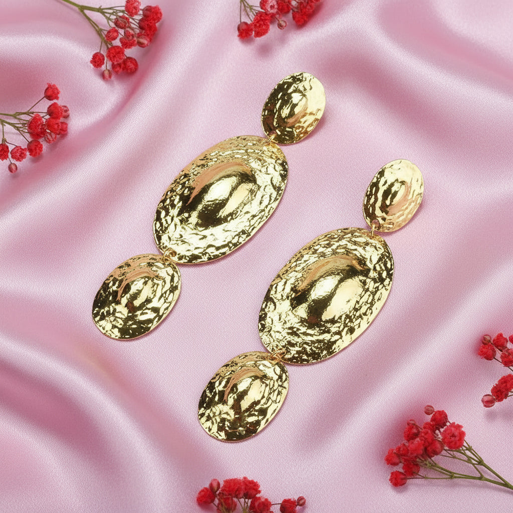 Golden Oval Dangle Earrings – Bold Statement Jewelry