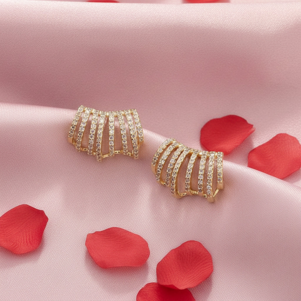 Gold Crystal Inlaid Metal Stud Chick Earrings 