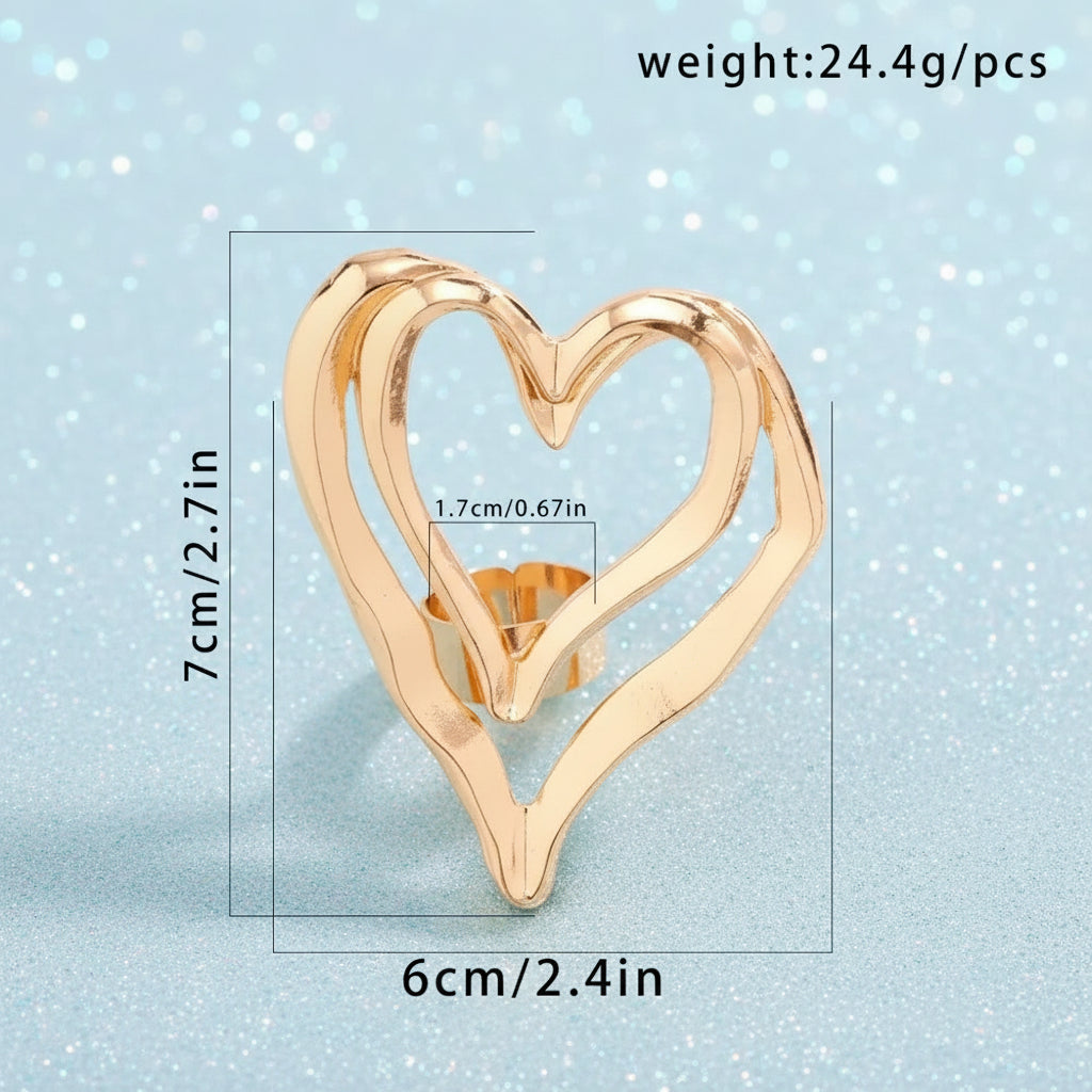 Hollow Double Hearts Adjustable Bold Statement Ring