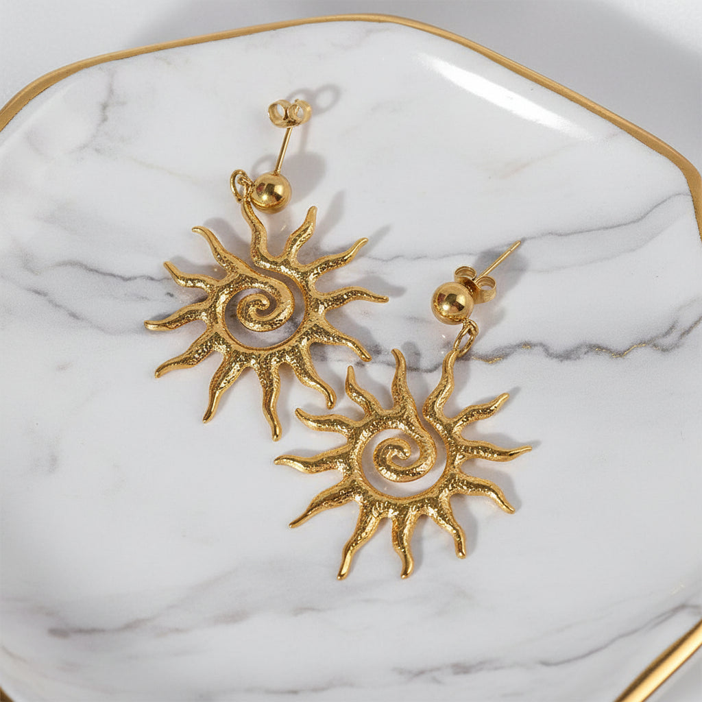 Golden Hollow Sun Dangle Earrings for Women – 14K Gold Shine