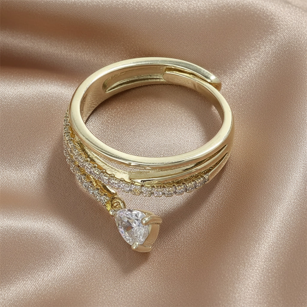 Sparkling Zircon Water Drop Ring - Elegant And Adjustable