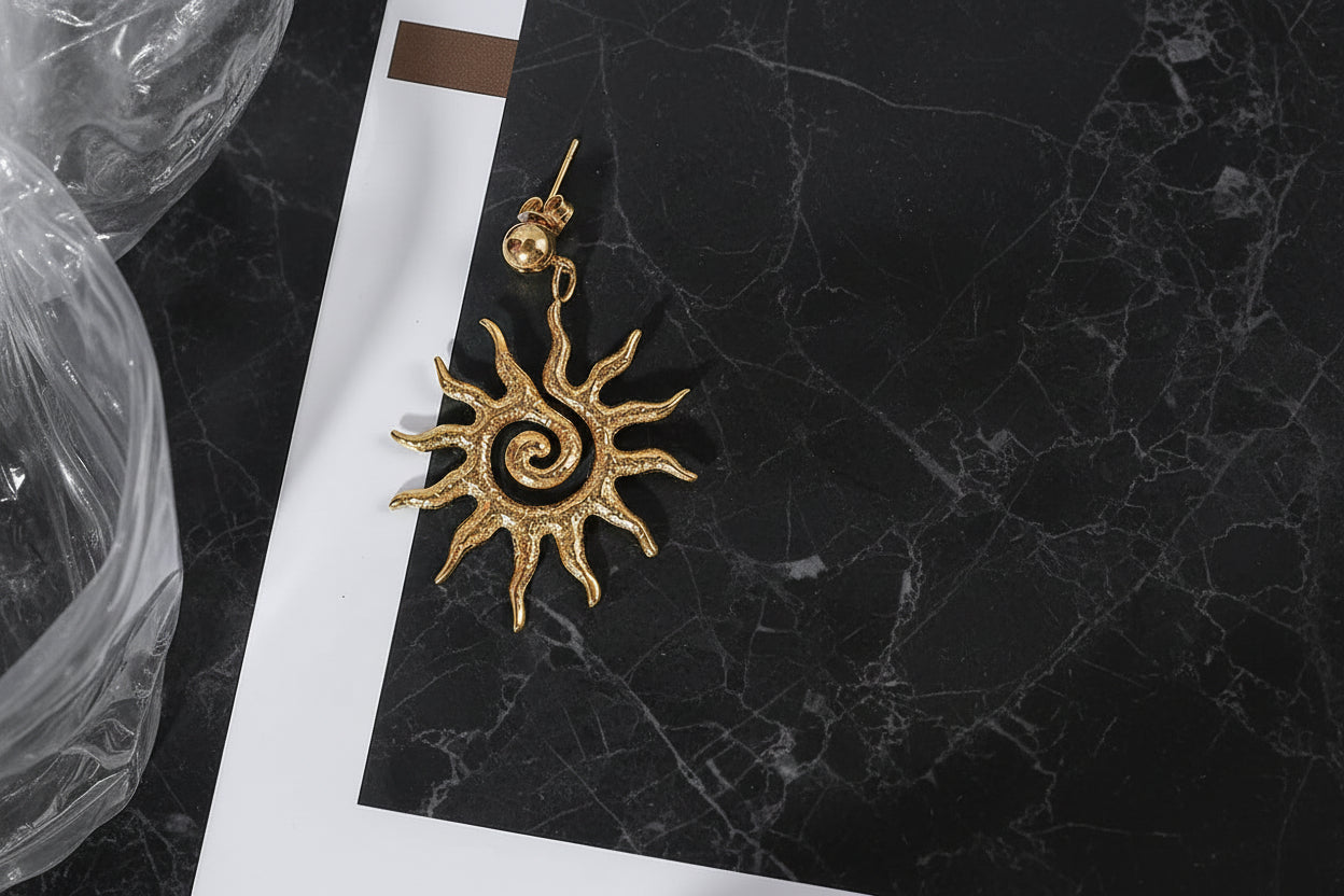 Golden Hollow Sun Dangle Earrings for Women – 14K Gold Shine