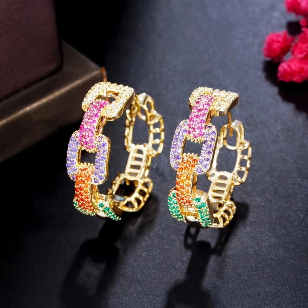 Luxe Loops – Gold Geometric Hoops with CZ Sparkle