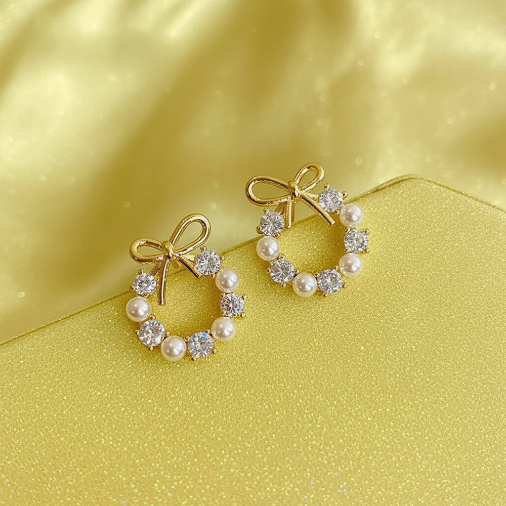 Gold Crystal Inlaid Metal Stud Chick Earrings 