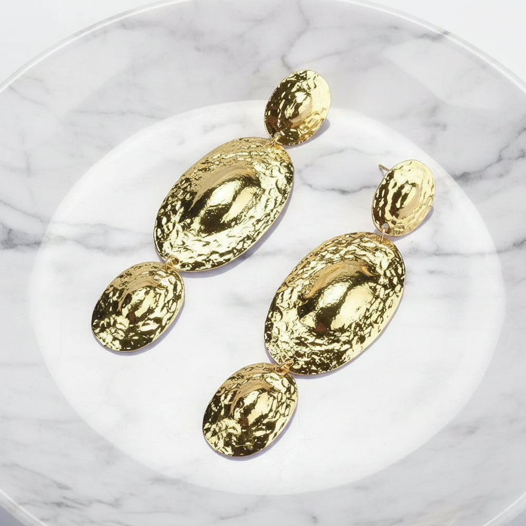 Golden Oval Dangle Earrings – Bold Statement Jewelry