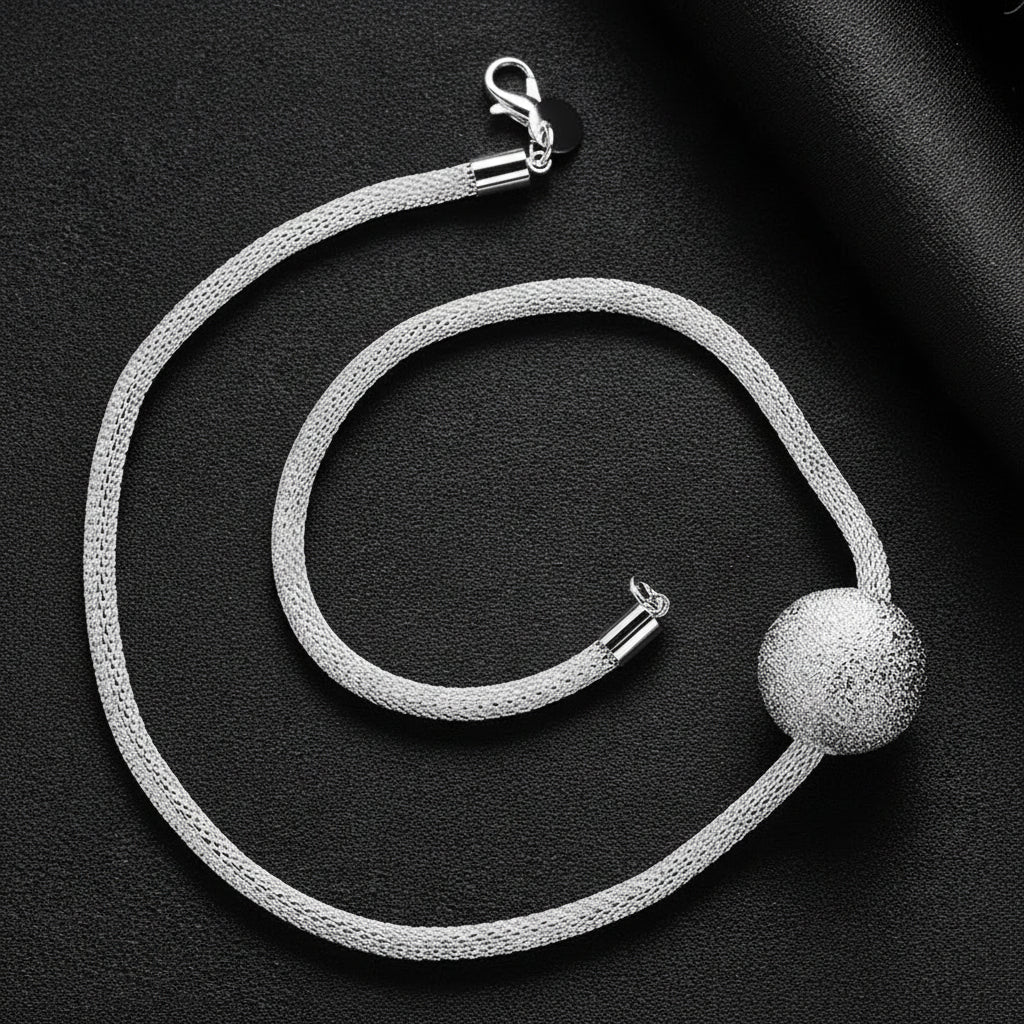 Matte Elegance – Sterling Ball Pendant Necklace