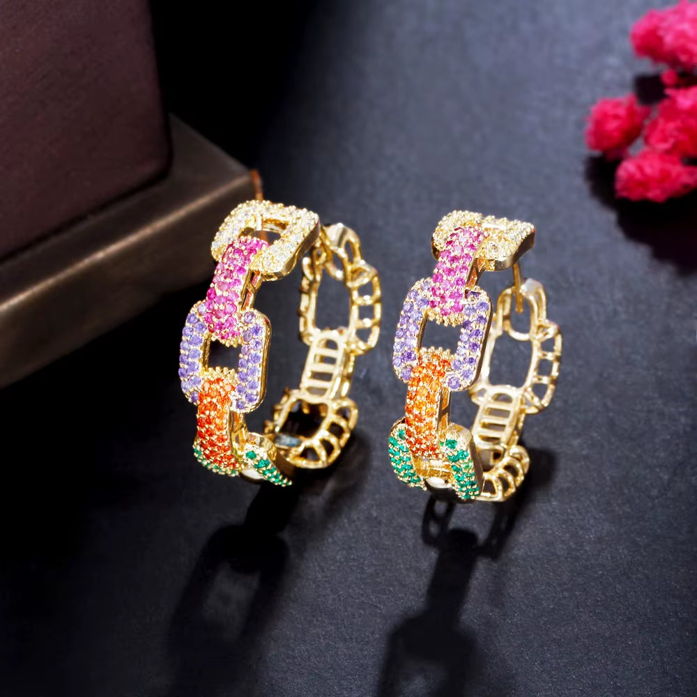 Luxe Loops – Gold Geometric Hoops with CZ Sparkle
