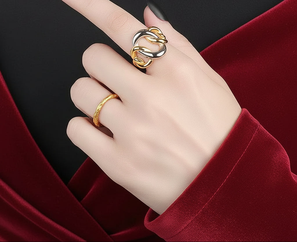 Irregular two tone Hollow Ring – Graceful Handmade Design