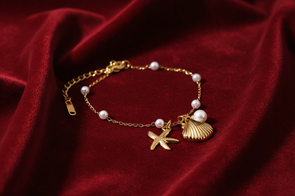 Opulent Ocean Pearl & Starfish Bracelet -18k Gold Plated