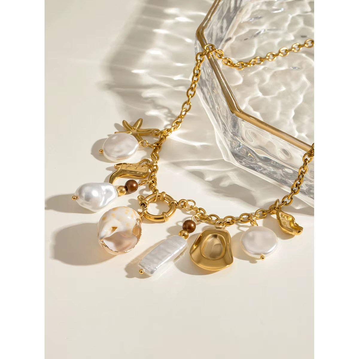 Sea‑Kissed Starfish Conch Necklace- 18K Gold Statement Piece