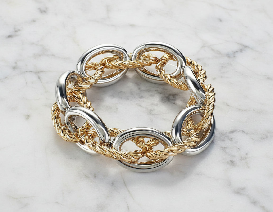 Statement Double Tone Thick Chain Unisex Bracelet