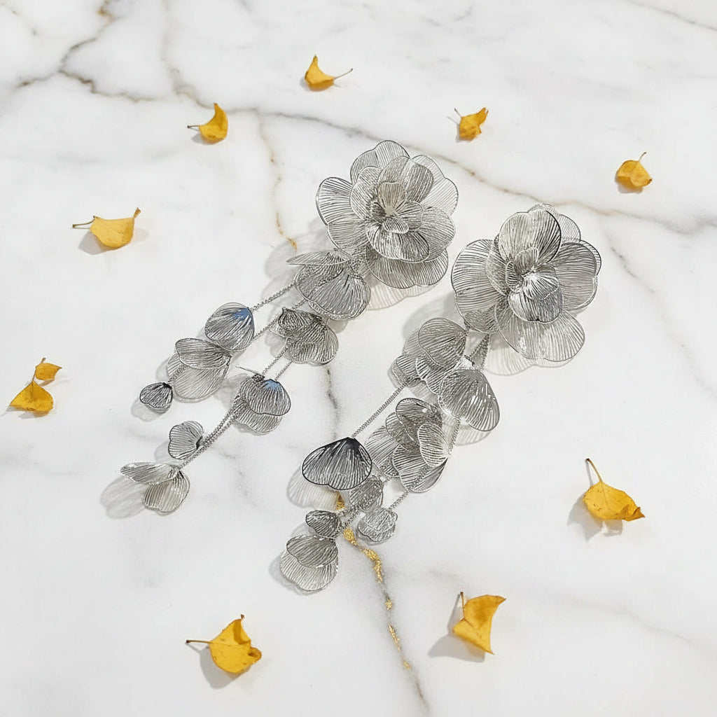 Luxury Elegant Exaggerated Floral Gold Dangle Earrings