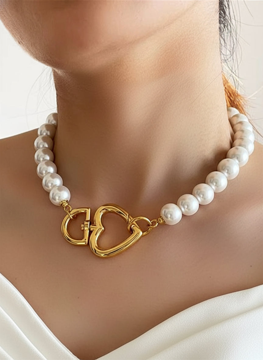 Radiant Threads - Elegant Imitation Pearl Charm Necklace