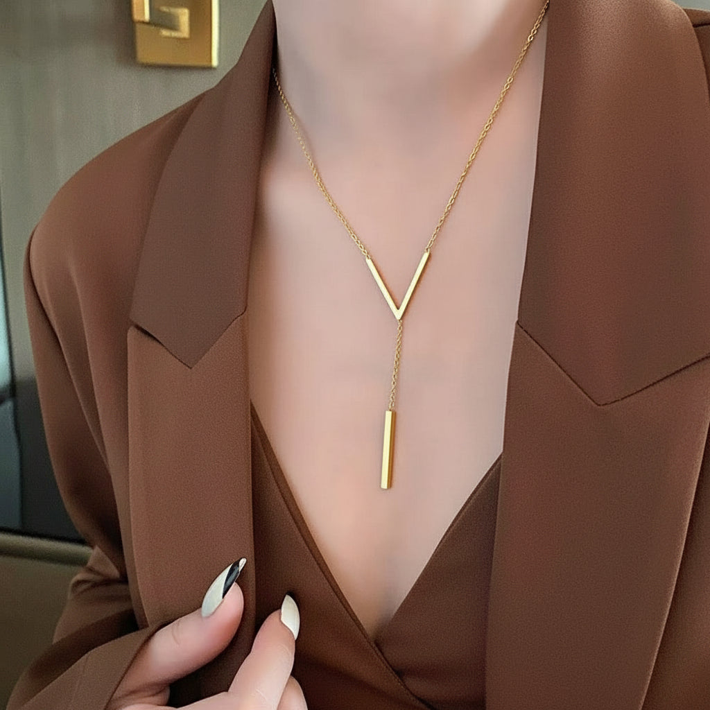 Tassel Shine - Long Chain Collarbone V Necklace