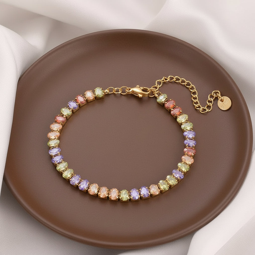 Colorful Zirconia Steel Bracelet – Luxury Bling Bangle