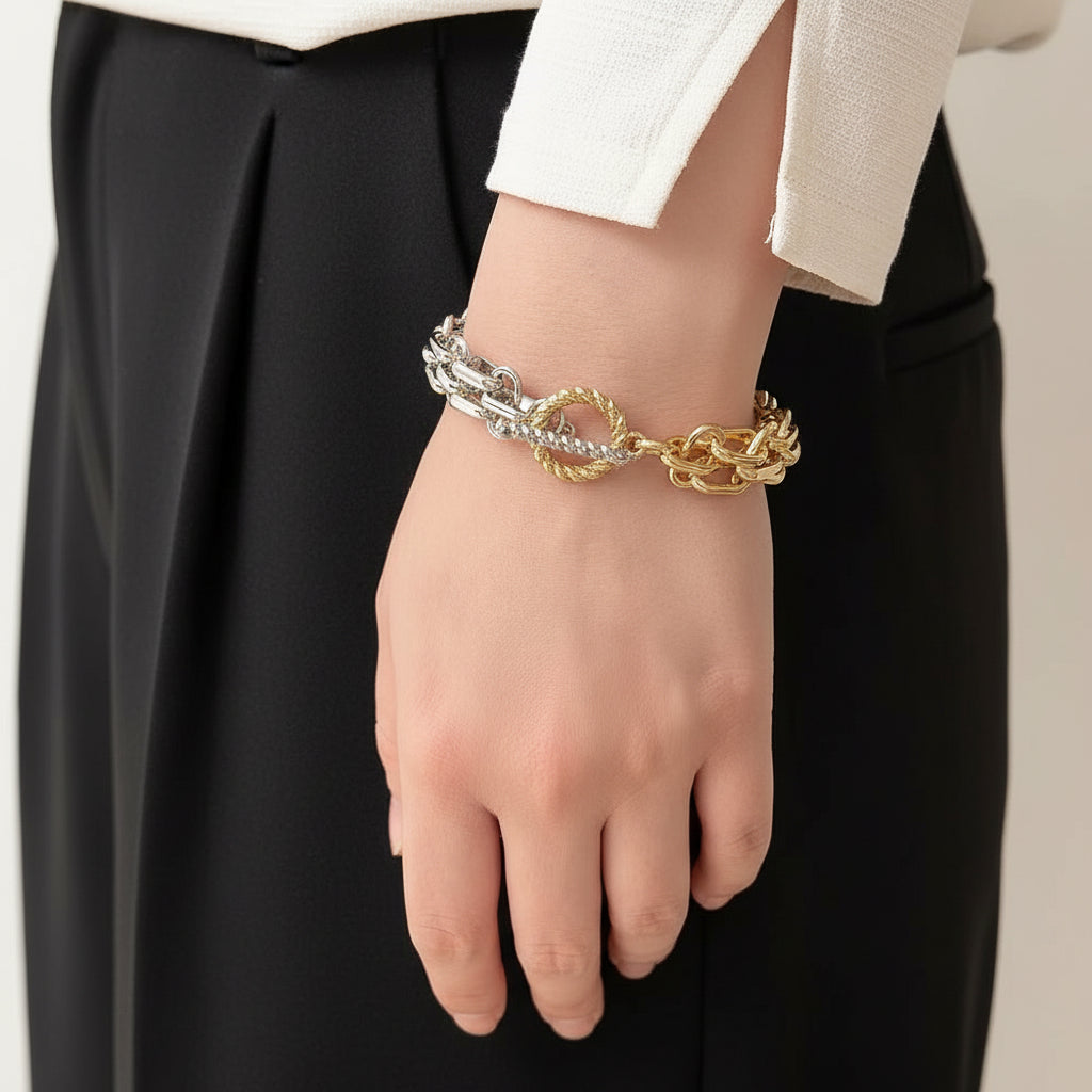 Statement Double Tone Bracelet – Wide Chain Jewelry