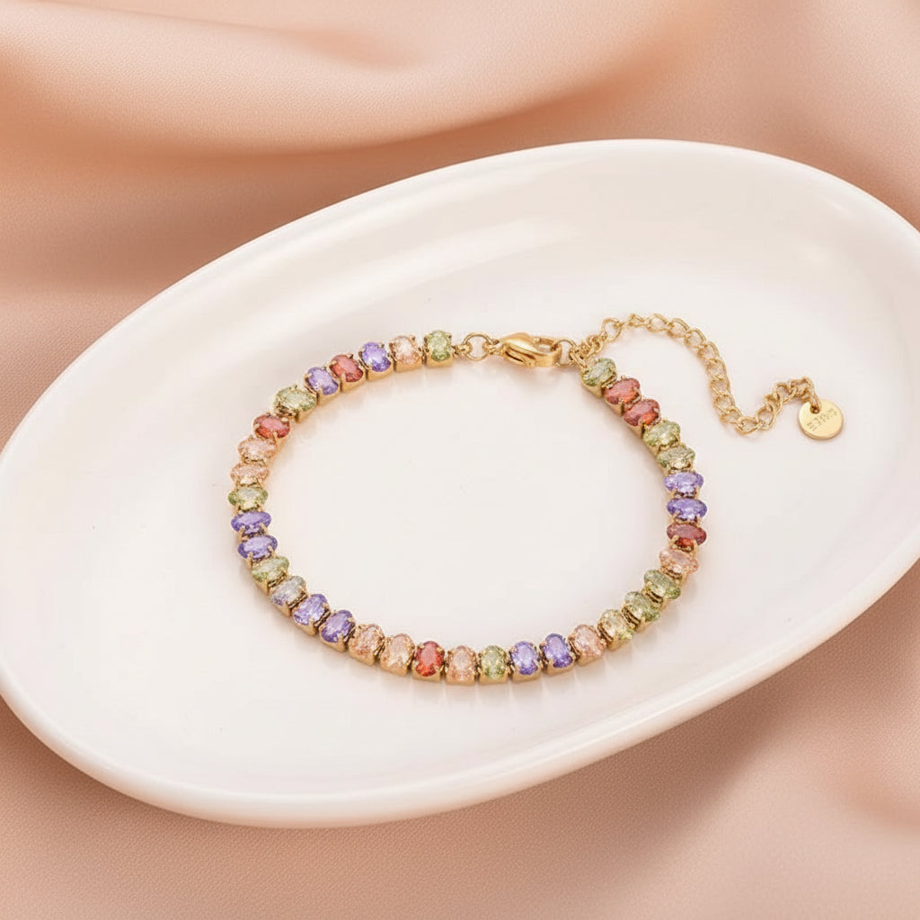 Colorful Zirconia Steel Bracelet – Luxury Bling Bangle