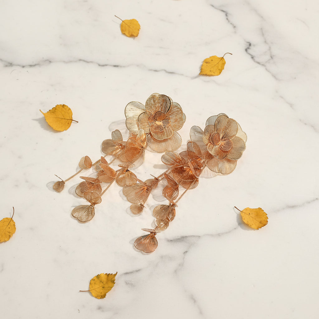 Luxury Elegant Exaggerated Floral Gold Dangle Earrings