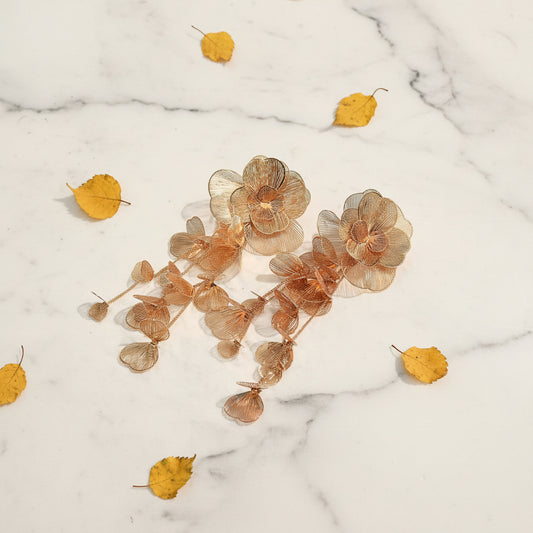 Luxury Elegant Exaggerated Floral Gold Dangle Earrings