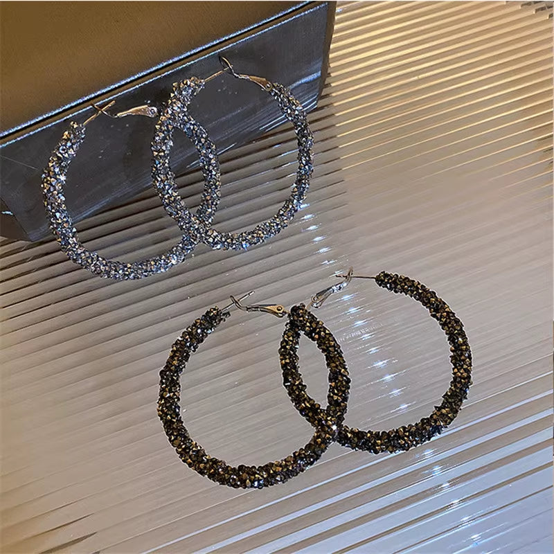 Noir Orbit in Midnight Glow– Geometric Black Hoop Earrings